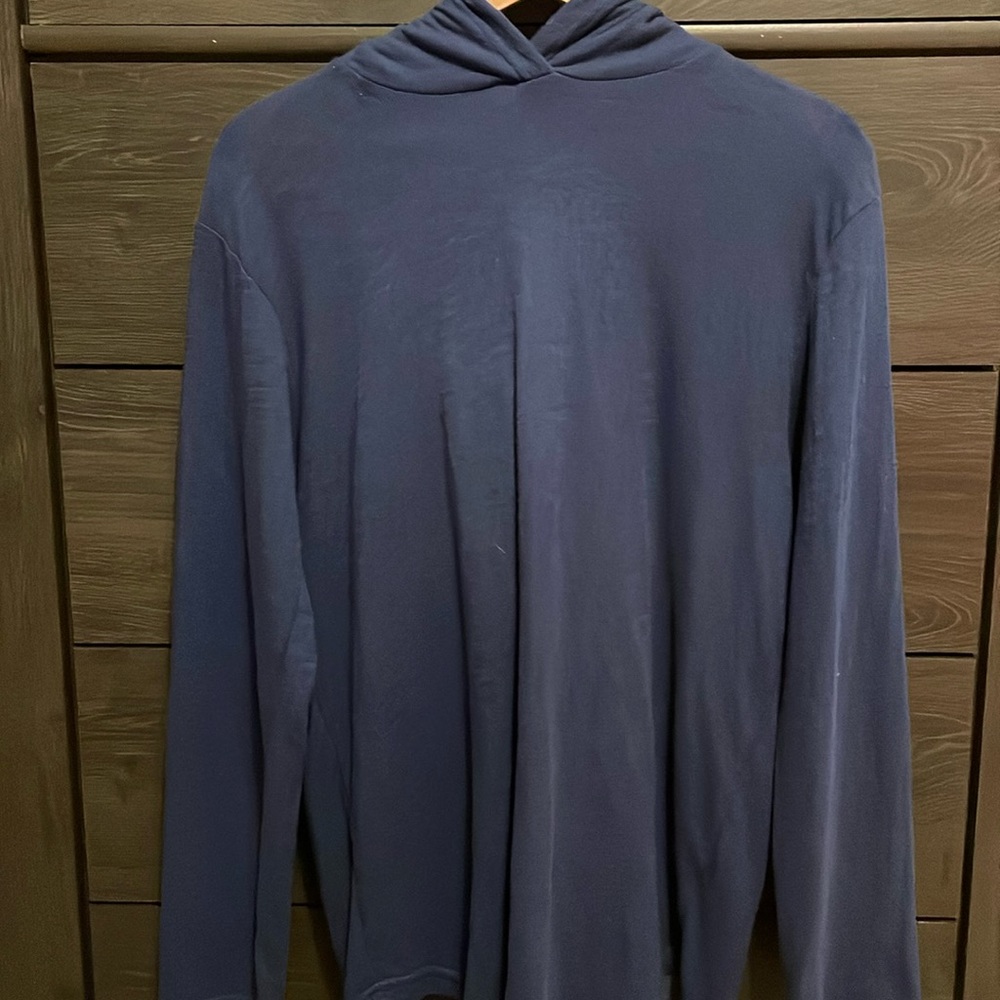 Large Slim Navy Hooded Shirt - Lightweight Sweater